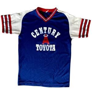 Vintage Century Toyota Ringer V-Neck Jersey Tee Bike Tag Medium